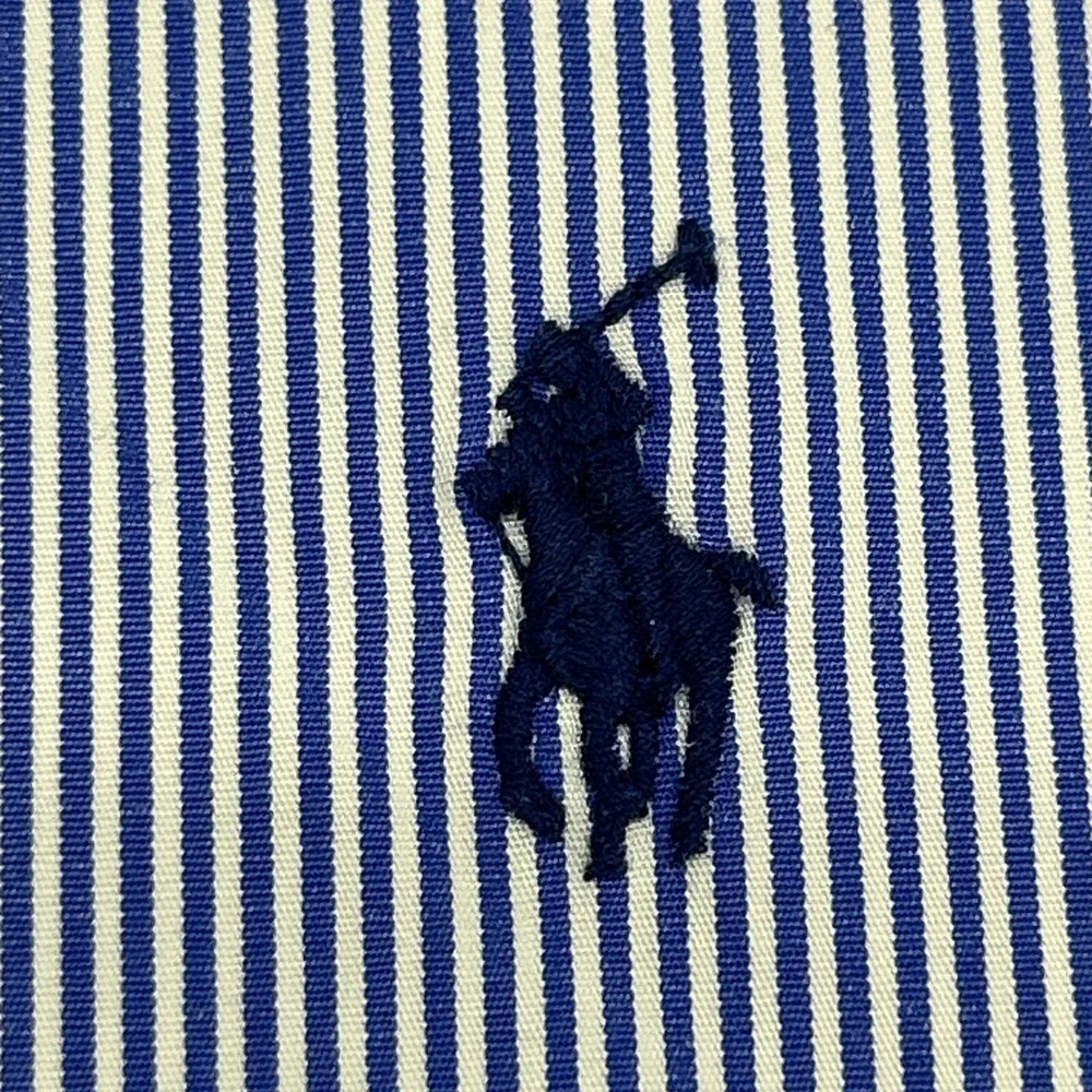 Ralph Lauren Shirt Men 5XB Blue White Stripes Long Sleeve Button Down Poplin NEW